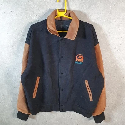 Vintage Image Seller Arcadia Varsity 90s Leather Bomber Jacket Mens Large Black - Image 1 of 4