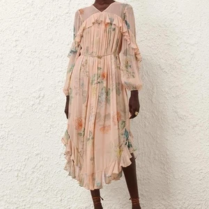 NUEVO SIN ETIQUETAS $1,350 Vestido Zimmermann Capa Iluminada Midi Floral Melocotón Hortensia AU1 S - Imagen 1 de 8