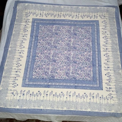 Couleur Nature French Tablecloth Cream Lilac Blue Flowers Butterflies 59x59 - Image 1 of 4