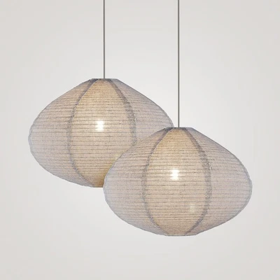 2PCS 16" Linen Pendant Light Shades Handmade Fabric Lantern Covers Japandi - Image 1 of 4