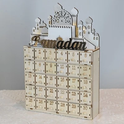 Ramadans Advent Calendar with LED Light and Drawers for Islamics Home Setting - Image 1 of 4