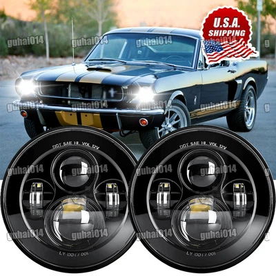 2件装适用于1965 - 1973年福特野马7英寸圆形LED头灯高/低光束密封 — 第 1/4 张图片