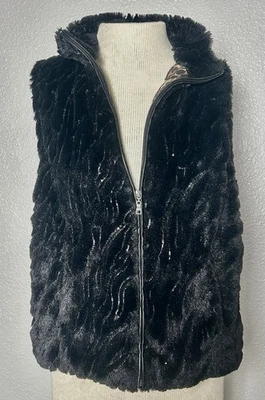 Chaleco Betsy Johnson Negro Imitación Piel Brillante Forrado Leopardo Glamour Gótico Frontal Cremallera Med Foto 1 de 4