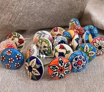 Multi coloured ceramic knob handpainted floral ceramic cabinet knobs drawer knob - Image 1 of 4