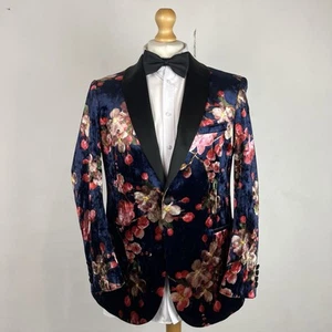 Chaqueta Blazer Moss Terciopelo Para Hombre 42R Azul Oscuro Floral Esmoquin Fumar Calce Ajustado - Imagen 1 de 14