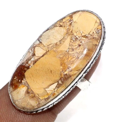 925 Silver Plated Brecciated Mookaite Ring Jewelry Size US 8 JW - Image 1 of 3