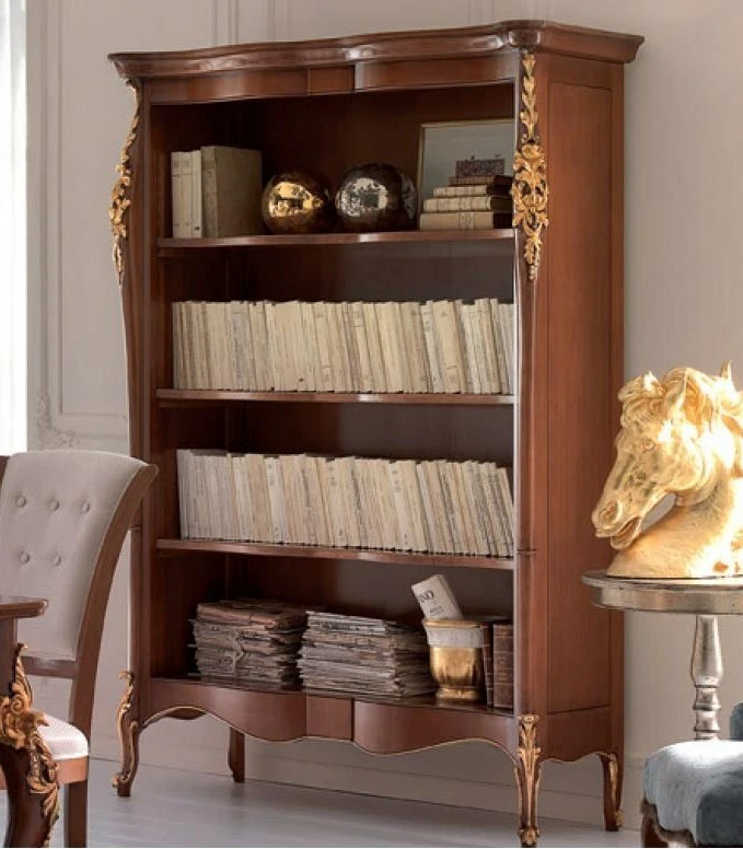 MOBILE LIBRERIA INTAGLIATA LEGNO DI TANGANIKA COLORE NOCE/LACCATO C/FOGLIA 1018 - Immagine 1 di 4