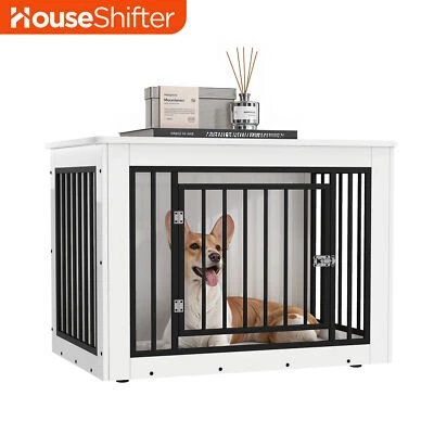 38" Dog Crate White Side Table Pet Kennel Iron Single Door Cage Chewproof Hutch - Image 1 of 4