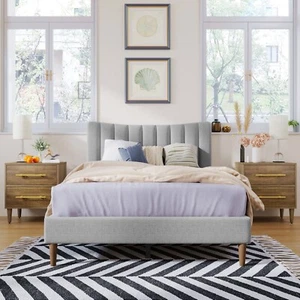 Upholstered Platform Bed Frame, Channel Tufted Headboard, Full - No Box Spring - Picture 1 of 12