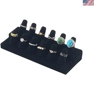 Elegant Black Velvet Ring Display Stand for 12 Fingers - Jewelry Showcase Holder - Picture 1 of 2