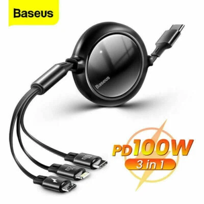 Baseus 100W 3 in 1 USB C To Micro Type-C Apple Charger Fast Charging Data Cable - Image 1 of 4