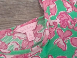 EUC Lilly Pulitzer girls size L 8-10 t-shirt dress pink green flower butterflies - Picture 1 of 4
