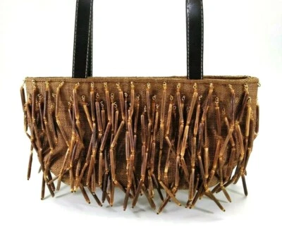 Бахрома деревянные бусины женщин наплечная сумка сумочка коричневый - Изображение 1 из 4