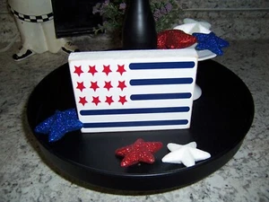 Flag 4th of July sign Patriotic Tiered Tray decor Americana Farmhouse - Picture 1 of 2