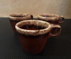 (3) Vintage Hull Pottery Brown Drip Glaze Coffee Cups Mugs - Oven Proof USA - Picture 1 of 11