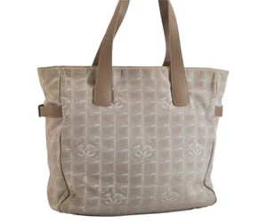 Authentic CHANEL New Travel Line Shoulder Tote Bag Nylon Leather Beige 3661M - Picture 1 of 10