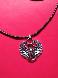 Scarab Beetle Egyptian Pendant Necklace Pharoh Egypt God Silver 18”  Charm - Picture 1 of 12