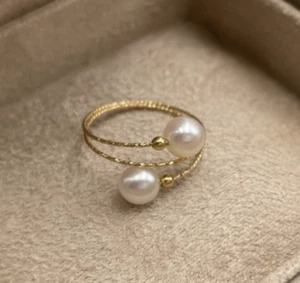 Gorgeous AAAAA 5-6mm natural akoya White round  pearl rings 14k gold - Picture 1 of 4