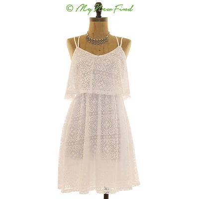 Soprano Nordstrom Mini Popover Dress XS Strappy Lace Ivory NEW  B70 - Image 1 of 3