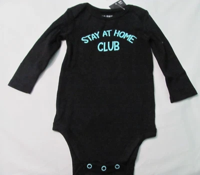 NUEVO CON ETIQUETAS 12 MESES NIÑO "STAY AT HOME CLUB" NEGRO L/S UNA SOLA PIEZA Foto 1 de 3
