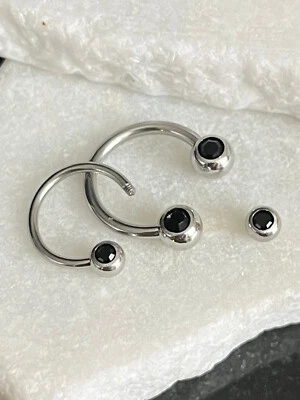 1pc Front Facing Gems Circular Barbell Horseshoe Lip Nipple Septum Ring 16g 14g - Image 1 of 2