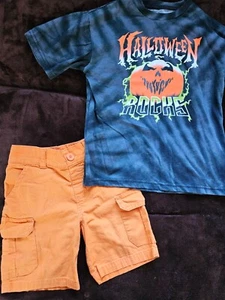 Boys Halloween Rocks T-Shirt Size 4-6 365 Kids Orange Jean Shorts Size 4 - Picture 1 of 4