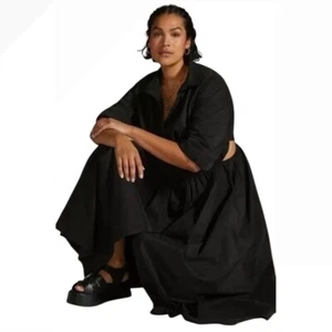 $170 ANTHROPOLOGIE Sunday by Brooklyn Cut-Out Midi Black Shirt Dress SIZE 3X EUC - Picture 1 of 6