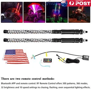 2ft RGB LED APP Whip Lights Antenna W/Flag Remote Control For Polaris UTV ATV AU - Picture 1 of 12