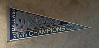 1993 Dallas Cowboys Super Bowl XXVIII Чемпионы Спина к Спине Вымпел Айкман Смит - Изображение 1 из 4