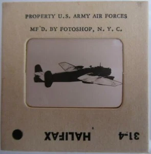 Bombardero Halifax, 35 mm Celuloide Ejército de EE. UU. Diapositiva de reconocimiento de aviones - Imagen 1 de 1