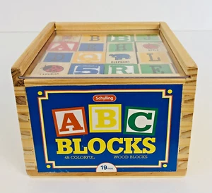 Schylling, 48 Piece Colourful ABC Alphabet Wood Blocks in Wooden Case - Photo 1/8