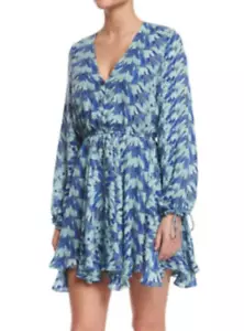 Abito Joey Nuovo con etichette LoveShackFancy stampa blu seta taglia M - Foto 1 di 3