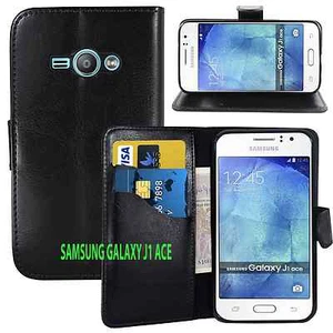 BLACK WALLET CARD SLOT stand GEL CASE FOR SAMSUNG GALAXY J1 ACE UK FREE DISPATCH - Picture 1 of 5