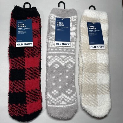 3 calcetines acogedores nuevos con etiquetas Old Navy para mujer Buffalo a cuadros, copo de nieve, chenilla a cuadros difusos Foto 1 de 4