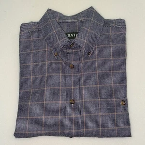 ORVIS LS Long Sleeve Light Flannel Charcoal Window Pane Herringbone Shirt LARGE - Picture 1 of 13