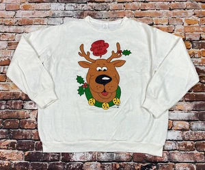 Vintage 80er Rentier Weihnachten Sweatshirt Erwachsene M Pullover Lustig Humor Herren - Bild 1 von 10