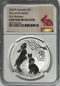 2023-P Australia Silver $1 Dollar "Year of The Rabbit" NGC First Release GEM UNC - Picture 1 of 5