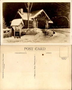 RPPC Photo Postcard LOG CHATEAU Lucerne Quebec Canada Entrance Gates Mid-Winter - Picture 1 of 2