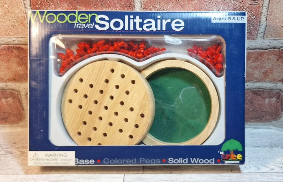 Vintage Solitaire Wooden Puzzle.  Wood Game Board with Wood Pegs.  NIB 1998 - Image 1 of 4