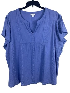 J. Jill Damen 4x lila strukturierte Flatterärmel Bluse 100% Baumwolle Boho - Bild 1 von 12