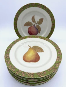 8er Set Kiste & Fass Golden Pear 8-1/4" Salatteller grünes Band Rand Obst - Bild 1 von 12