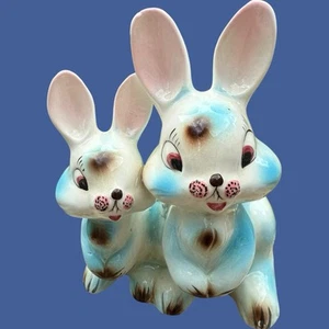 1950er Lefton zwei blaue Häschen Kaninchen Keramik Übertopf Japan anthropomorph 54728 - Bild 1 von 6