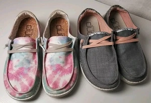 ZWEI PAAR HEY DUDE Damen Gr. 6 Wendy Boho Sneakers (1) grau (1) rosa Batik gefärbt  - Bild 1 von 14