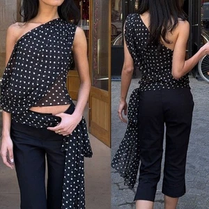 Unique Women Off Shoulder Polka Dot Vest with Irregular Style for Summer Look - Picture 1 of 27