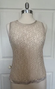 The Limited beige ärmellos Overall Spitze Bluse Top hinten Knopf seidige Borte Gr. S - Bild 1 von 10