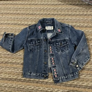 Rare Vtg LL Kids LL Bean Jean Trucker Jacket Embroidered Flowers Sz XS/6 - Picture 1 of 12