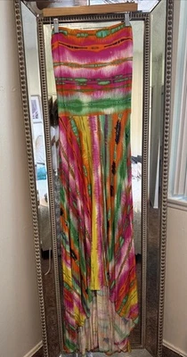 Colorful Strapless Hi-Low Maxi Dress Tie-Dye Print Womens Small  - Image 1 of 4