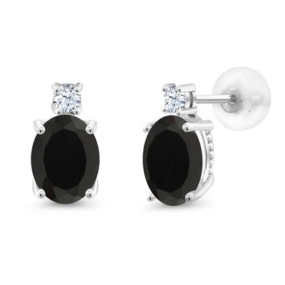 14k White Gold Onyx Earrings For Women (2.6Cttw, GemstoneDecember Birthstone,  - Image 1 of 4