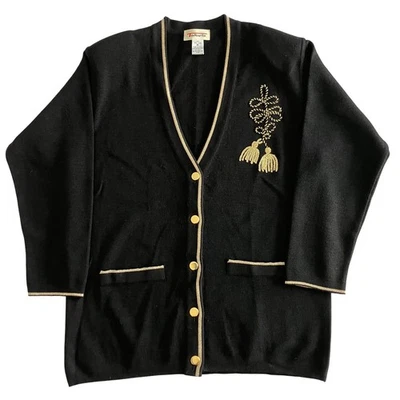 Talbots VTG 90s Old Money Indie Prep Twee Embroidery Italy Wool Cardigan Size M - Image 1 of 4