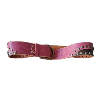 Linea Pelle Pink Brown Brass Studded Buckle Leather Wide Womens Medium Belt - Image 1 of 4